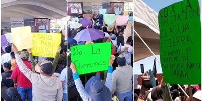 Pobladores de San José Chiapa protestan contra polo de economía circular durante evento de Armenta